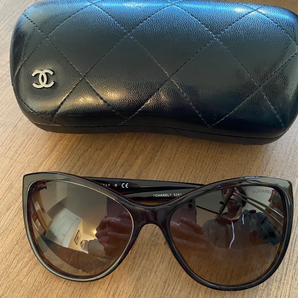 CHANEL Tortoise Acetate Cat Eye Sunglasses